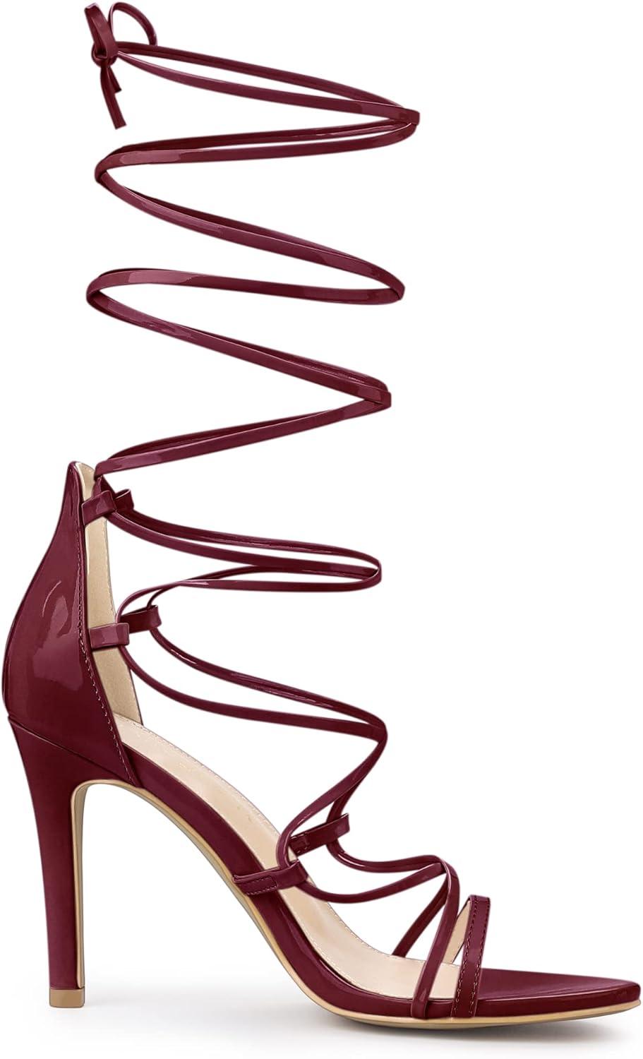 imageAllegra K Womens Strappy Straps Lace Up Stiletto Heel SandalsBurgundy