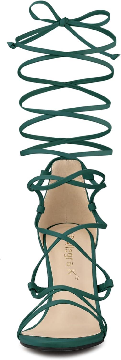 imageAllegra K Womens Strappy Straps Lace Up Stiletto Heel SandalsDark Green