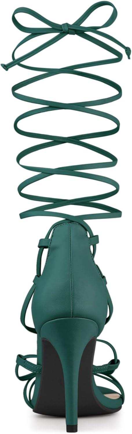 imageAllegra K Womens Strappy Straps Lace Up Stiletto Heel SandalsDark Green