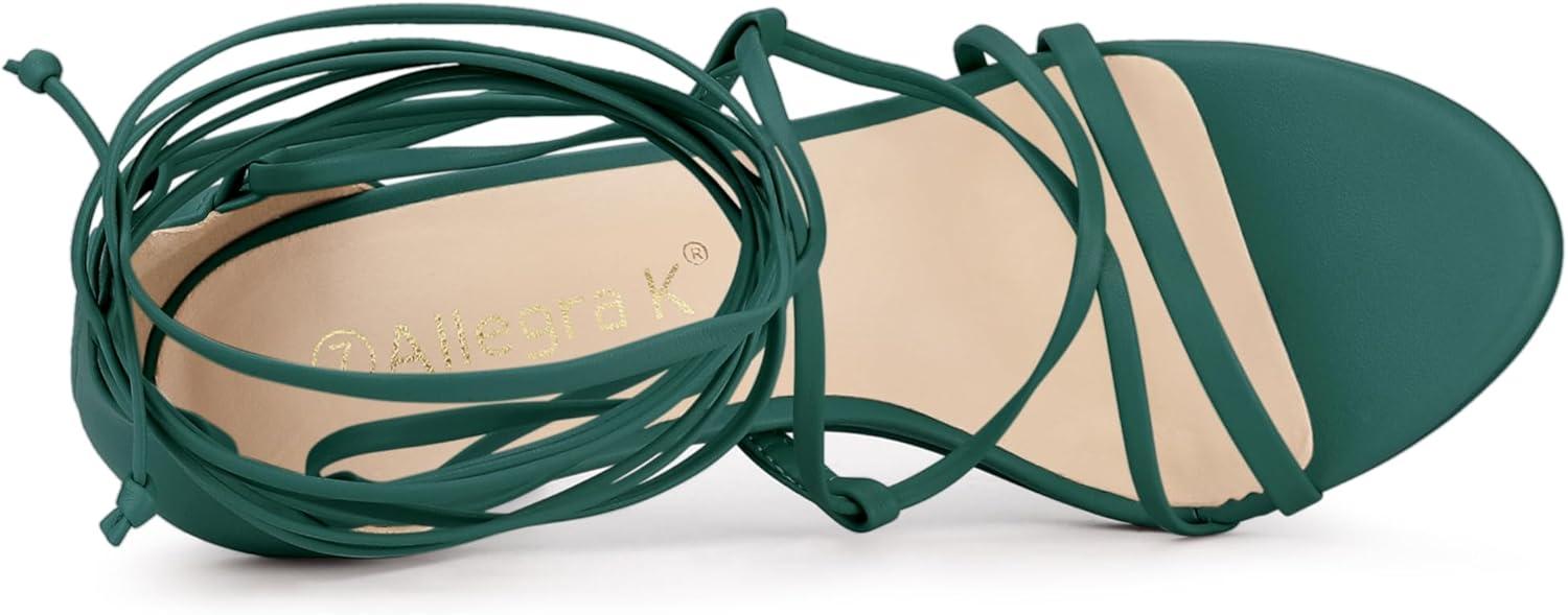 imageAllegra K Womens Strappy Straps Lace Up Stiletto Heel SandalsDark Green