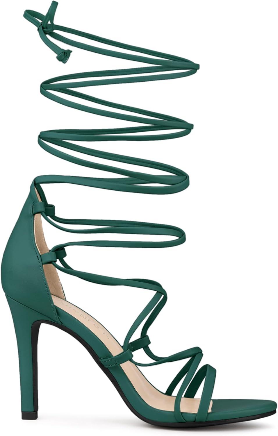 imageAllegra K Womens Strappy Straps Lace Up Stiletto Heel SandalsDark Green