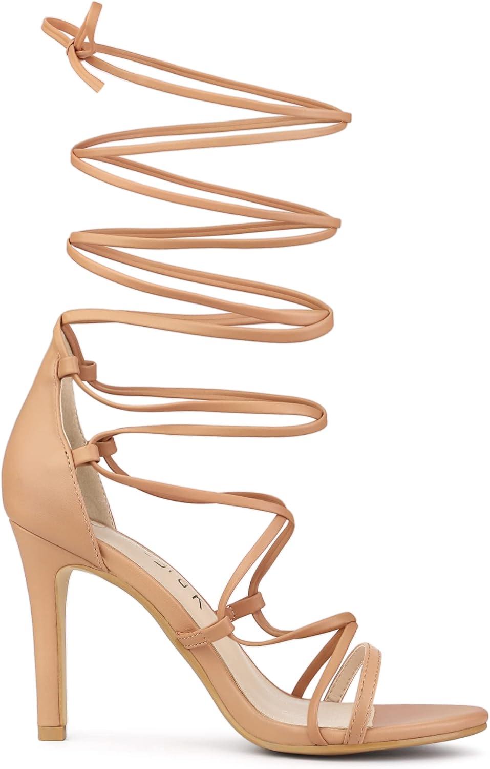 imageAllegra K Womens Strappy Straps Lace Up Stiletto Heel SandalsNude