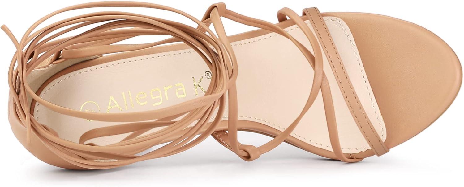 imageAllegra K Womens Strappy Straps Lace Up Stiletto Heel SandalsNude