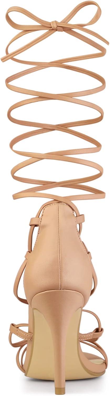 imageAllegra K Womens Strappy Straps Lace Up Stiletto Heel SandalsNude