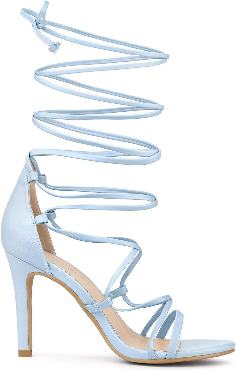 imageAllegra K Womens Strappy Straps Lace Up Stiletto Heel SandalsSky Blue