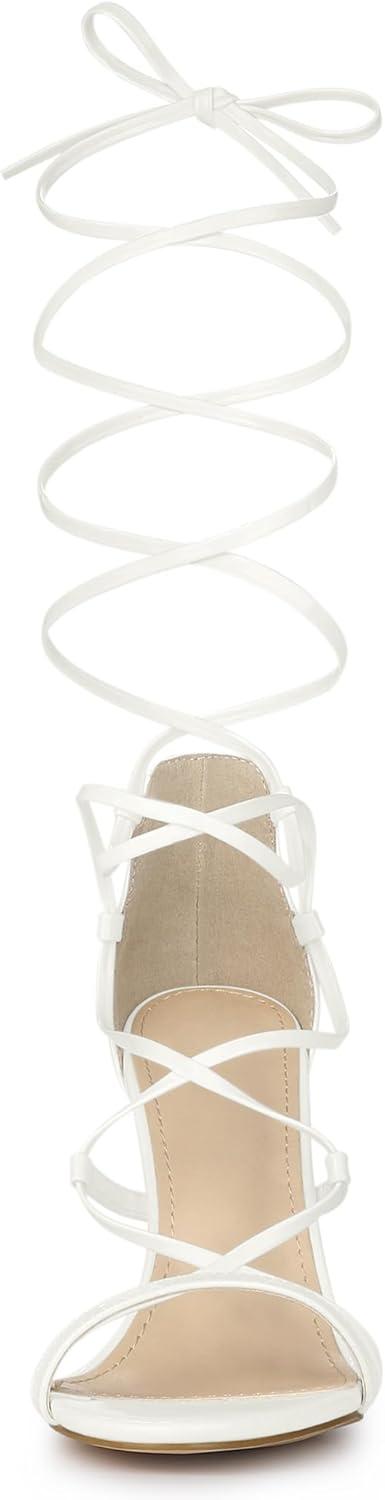 imageAllegra K Womens Strappy Straps Lace Up Stiletto Heel SandalsWhite