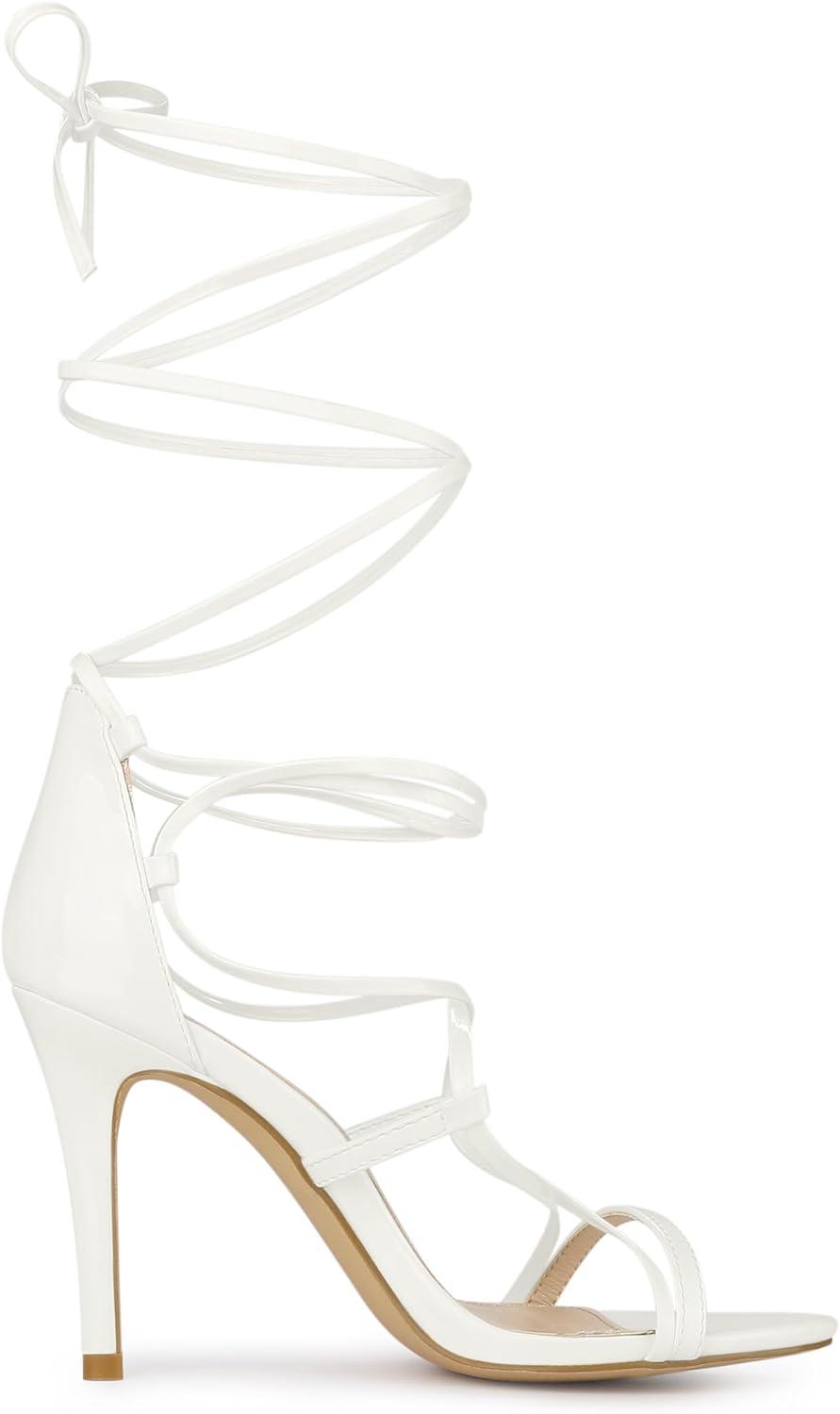 imageAllegra K Womens Strappy Straps Lace Up Stiletto Heel SandalsWhite