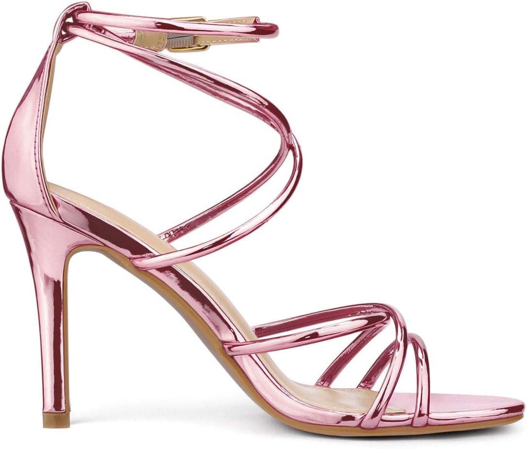 imageAllegra K Womens Strappy Straps Stiletto Heel Pink Sandals 9 M US