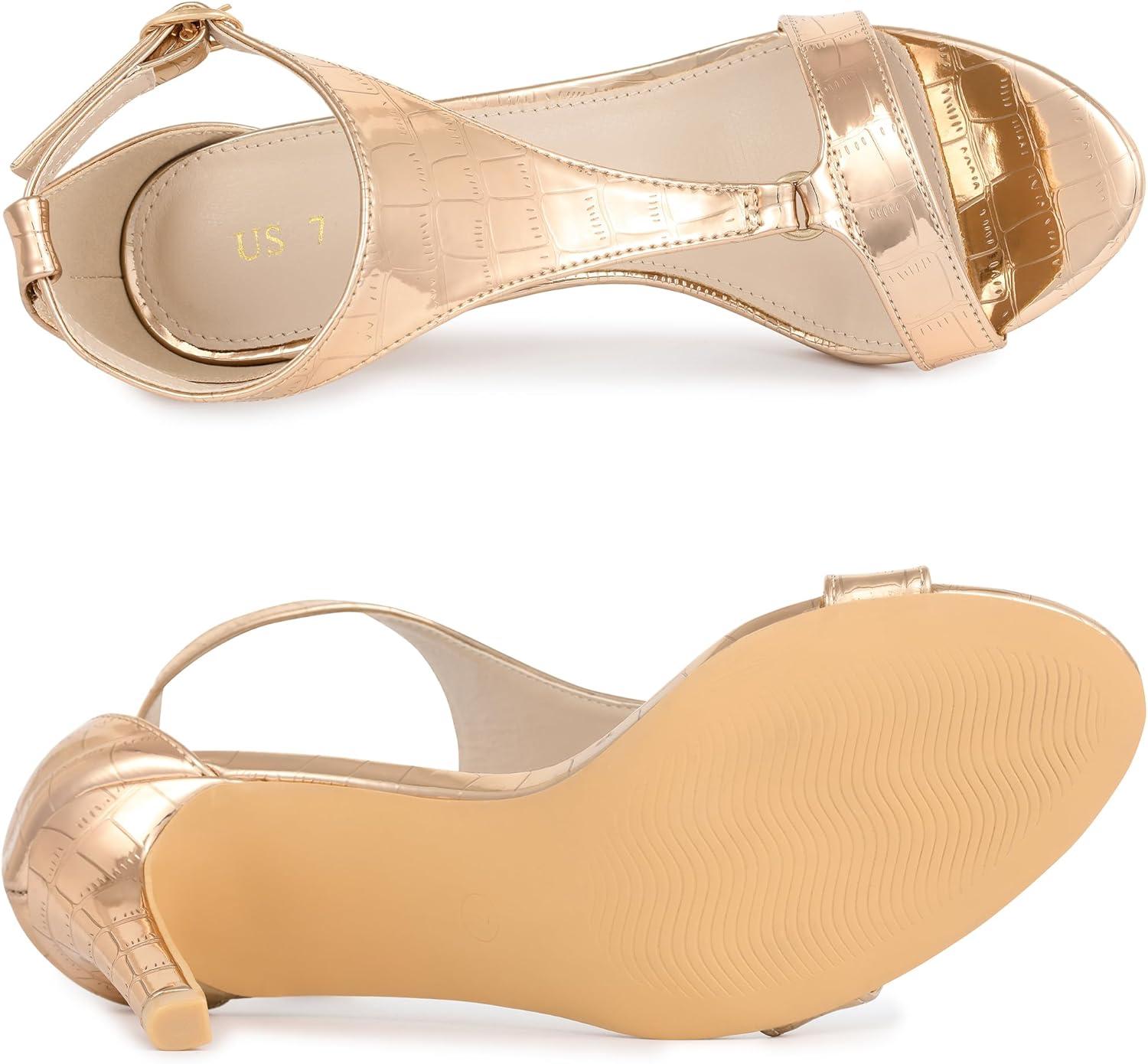 imageAllegra K Womens T Strap Open Toe Stiletto Heel SandalsRose Gold