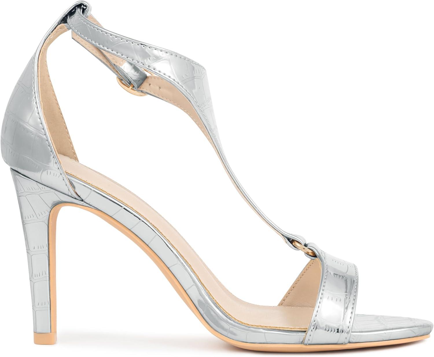 imageAllegra K Womens T Strap Open Toe Stiletto Heel SandalsSilver