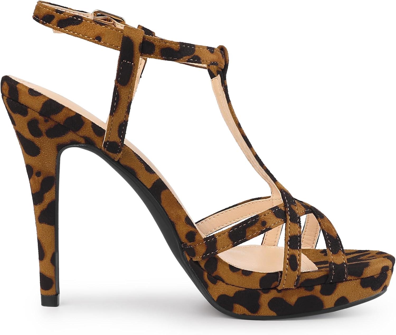 imageAllegra K Womens T Strap Slingback Platform Stiletto Heel SandalsLeopard