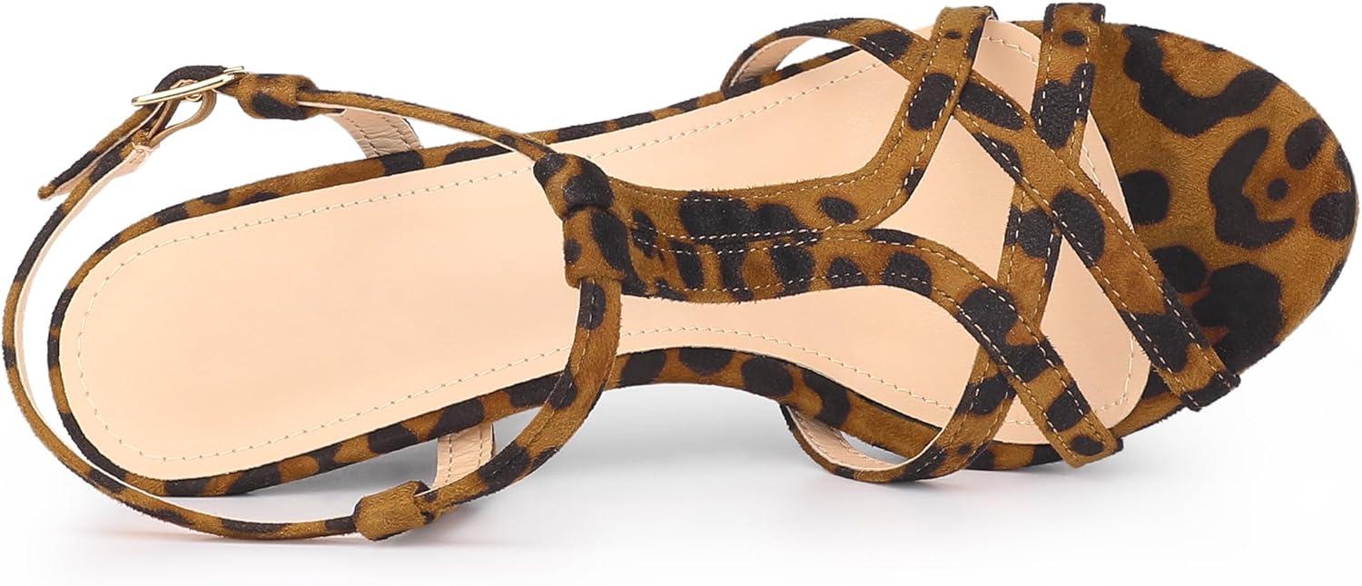 imageAllegra K Womens T Strap Slingback Platform Stiletto Heel SandalsLeopard