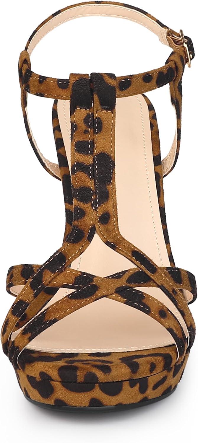 imageAllegra K Womens T Strap Slingback Platform Stiletto Heel SandalsLeopard