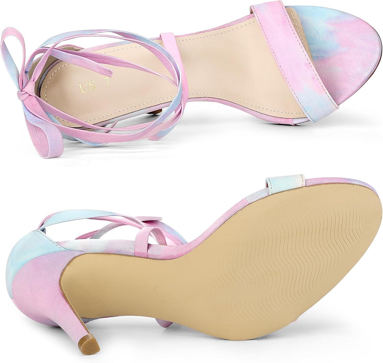 imageAllegra K Womens Tie Dye Lace Up Stiletto Heel SandalsBlue Pink