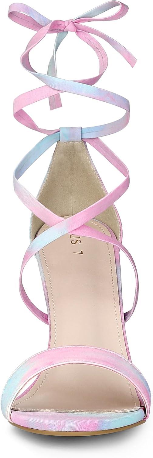 imageAllegra K Womens Tie Dye Lace Up Stiletto Heel SandalsBlue Pink