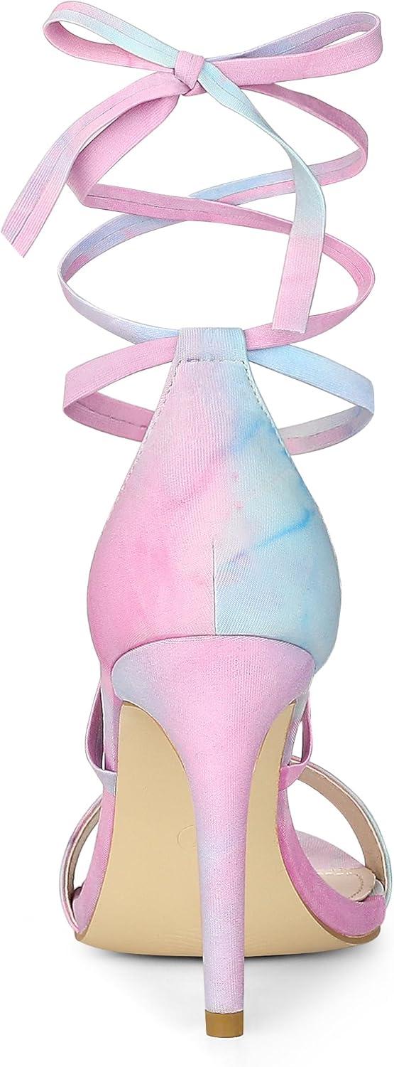 imageAllegra K Womens Tie Dye Lace Up Stiletto Heel SandalsBlue Pink