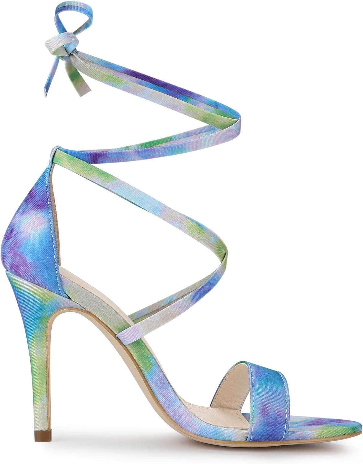 imageAllegra K Womens Tie Dye Lace Up Stiletto Heel SandalsGreen Blue