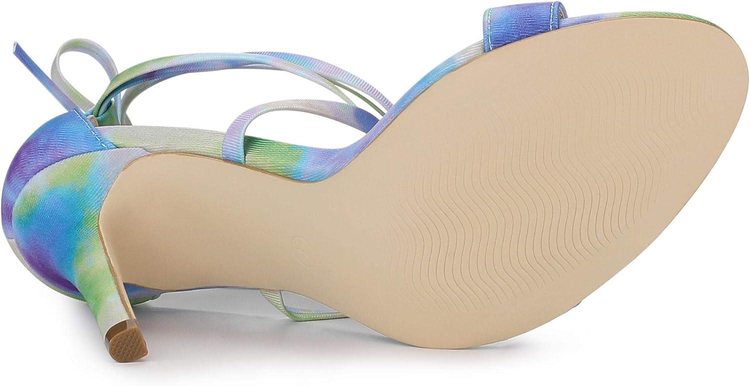 imageAllegra K Womens Tie Dye Lace Up Stiletto Heel SandalsGreen Blue