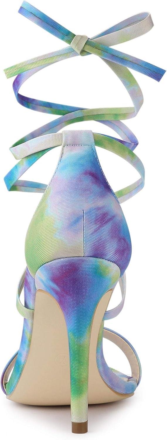 imageAllegra K Womens Tie Dye Lace Up Stiletto Heel SandalsGreen Blue