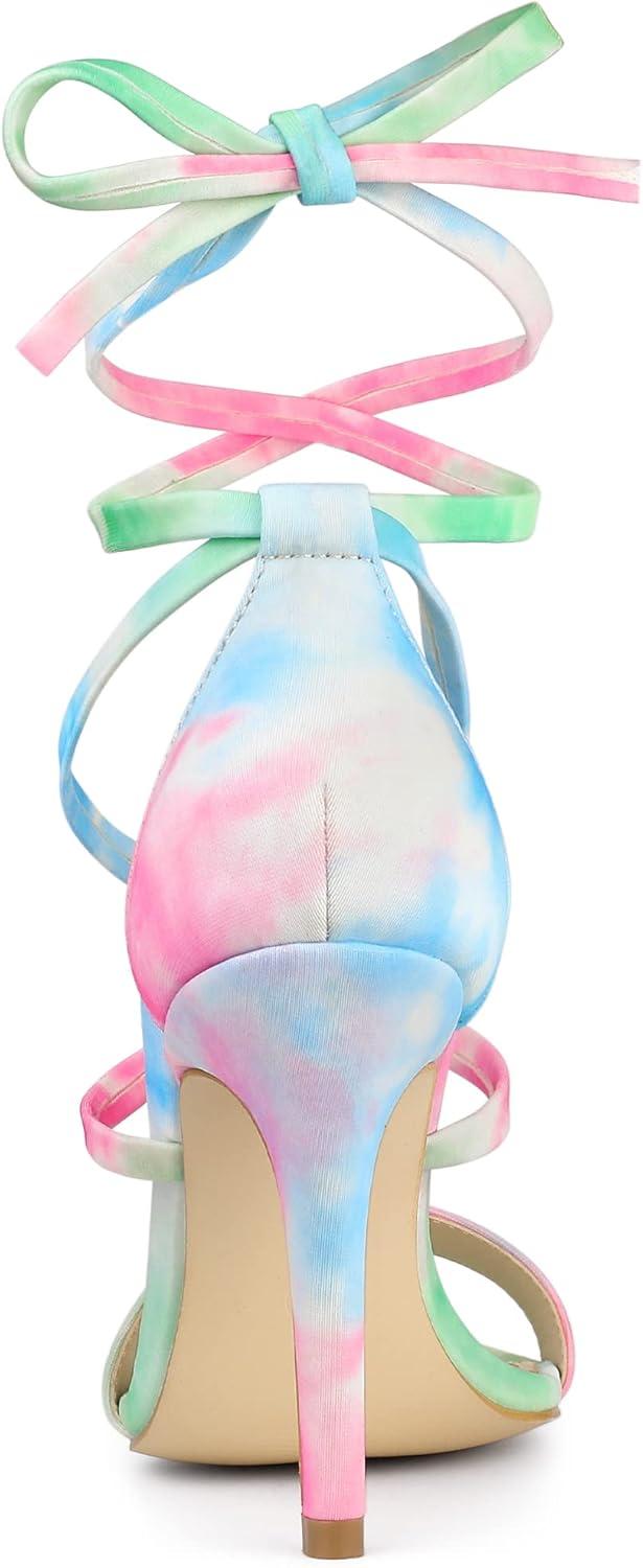 imageAllegra K Womens Tie Dye Lace Up Stiletto Heel SandalsGreen Pink