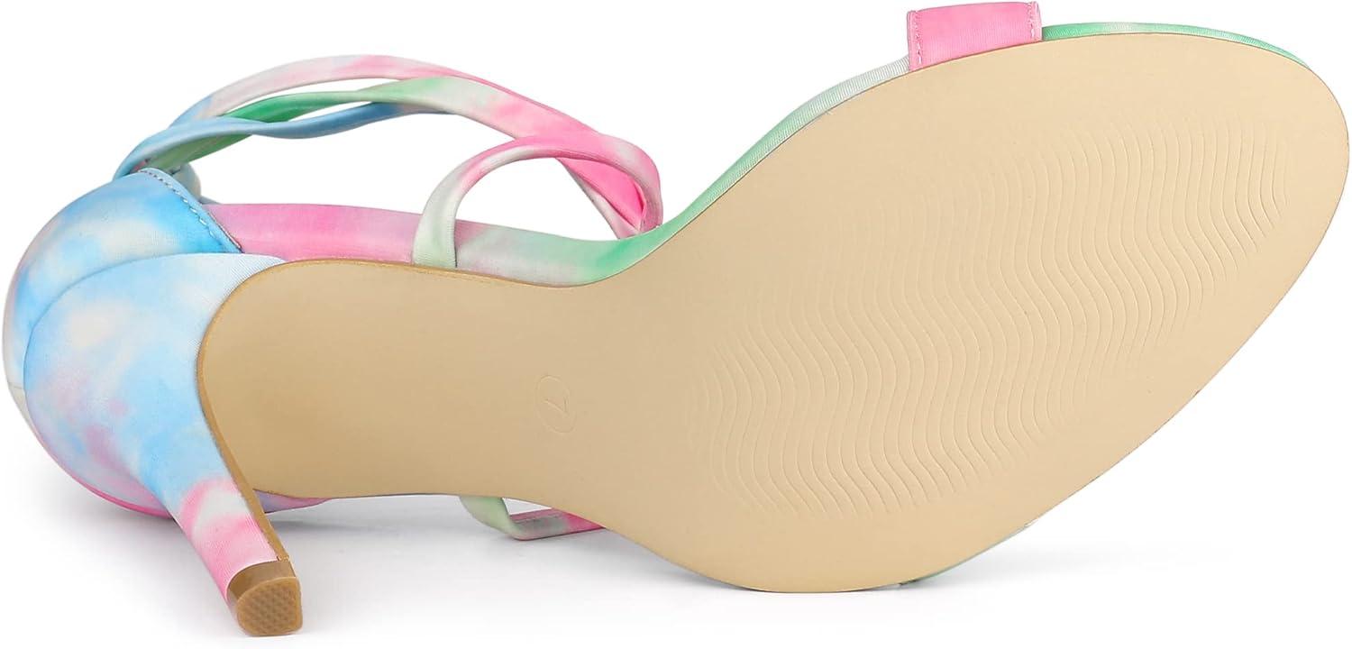 imageAllegra K Womens Tie Dye Lace Up Stiletto Heel SandalsGreen Pink