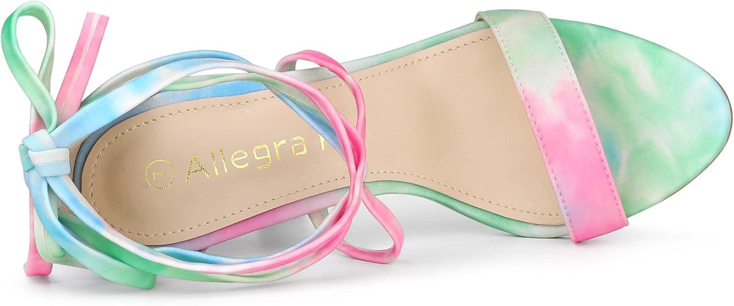 imageAllegra K Womens Tie Dye Lace Up Stiletto Heel SandalsGreen Pink