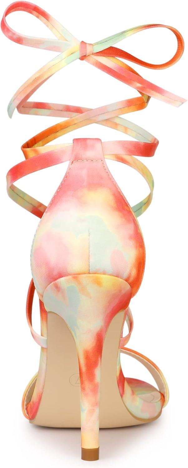 imageAllegra K Womens Tie Dye Lace Up Stiletto Heel SandalsOrange