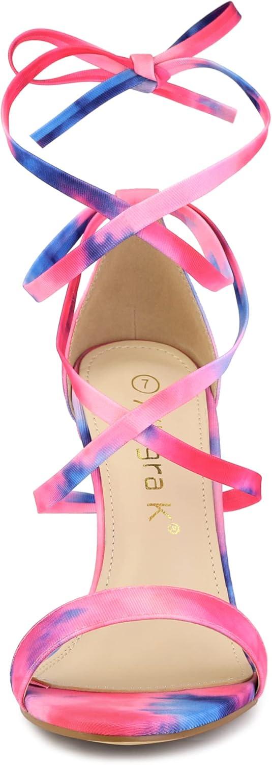 imageAllegra K Womens Tie Dye Lace Up Stiletto Heel SandalsPink