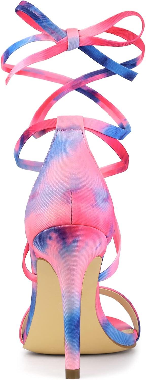 imageAllegra K Womens Tie Dye Lace Up Stiletto Heel SandalsPink