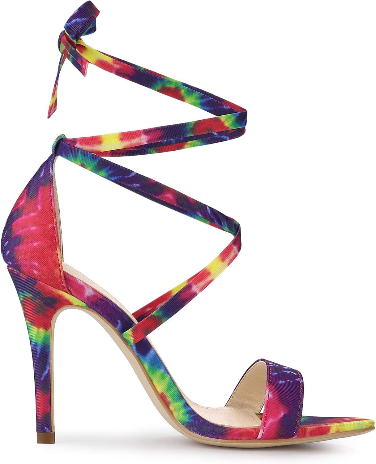 imageAllegra K Womens Tie Dye Lace Up Stiletto Heel SandalsPurple