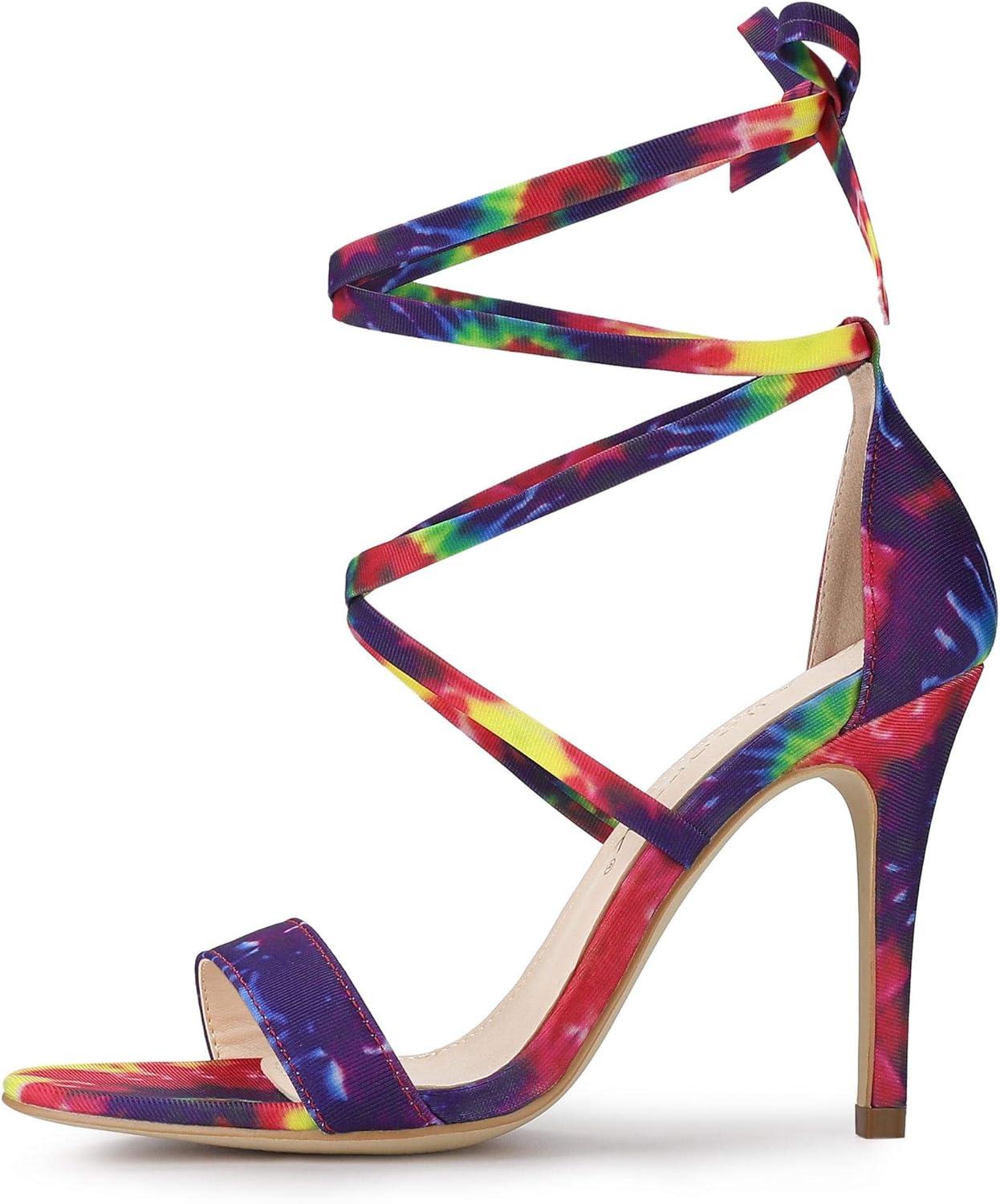 imageAllegra K Womens Tie Dye Lace Up Stiletto Heel SandalsPurple