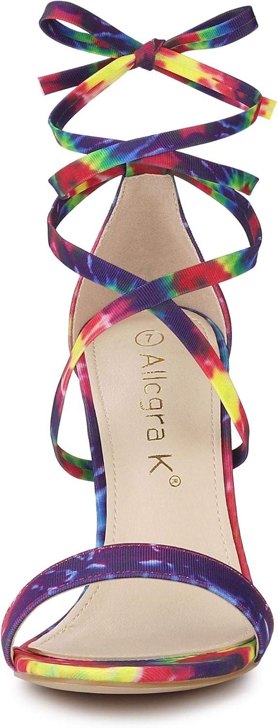imageAllegra K Womens Tie Dye Lace Up Stiletto Heel SandalsPurple