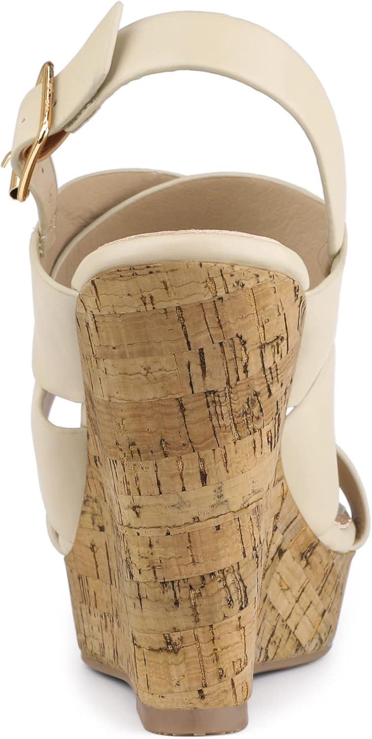 imageAllegra K Womens Wood Wedges Platform Wedge SandalsBeige