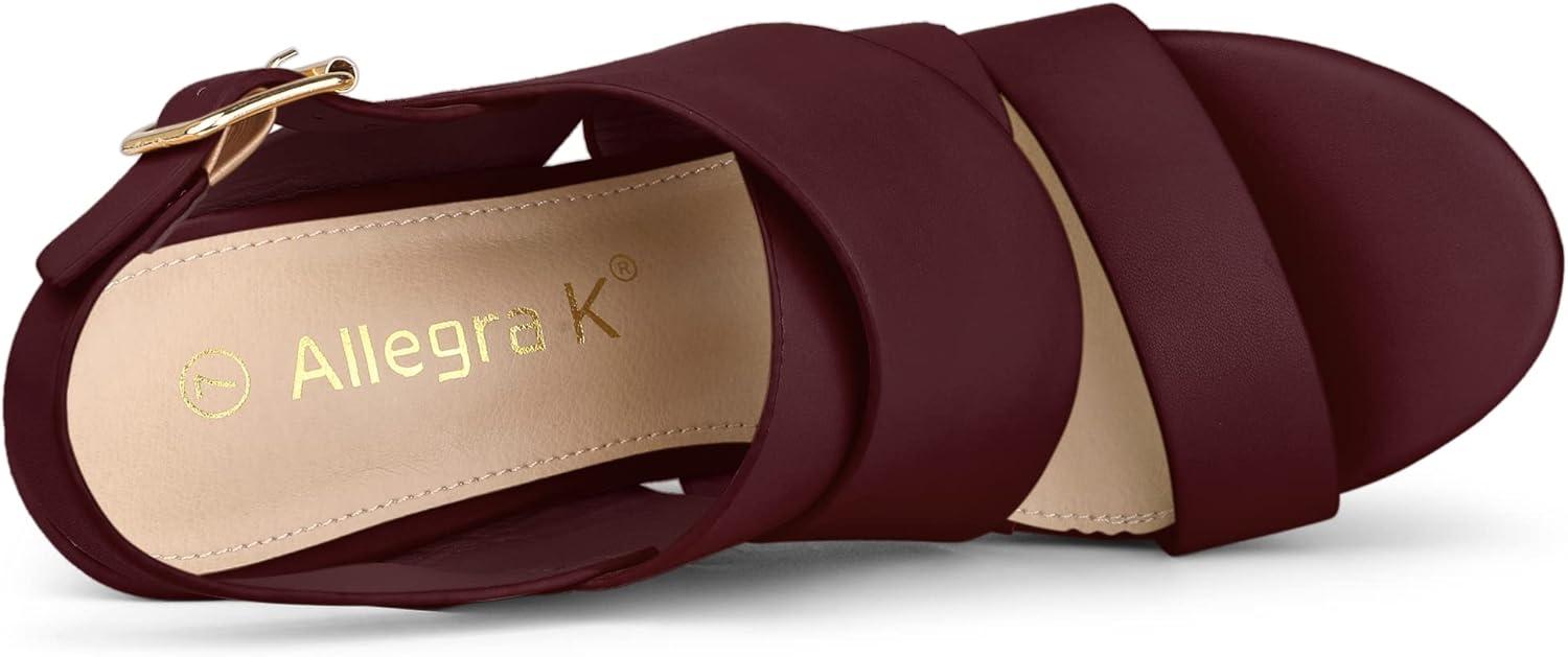 imageAllegra K Womens Wood Wedges Platform Wedge SandalsBurgundy