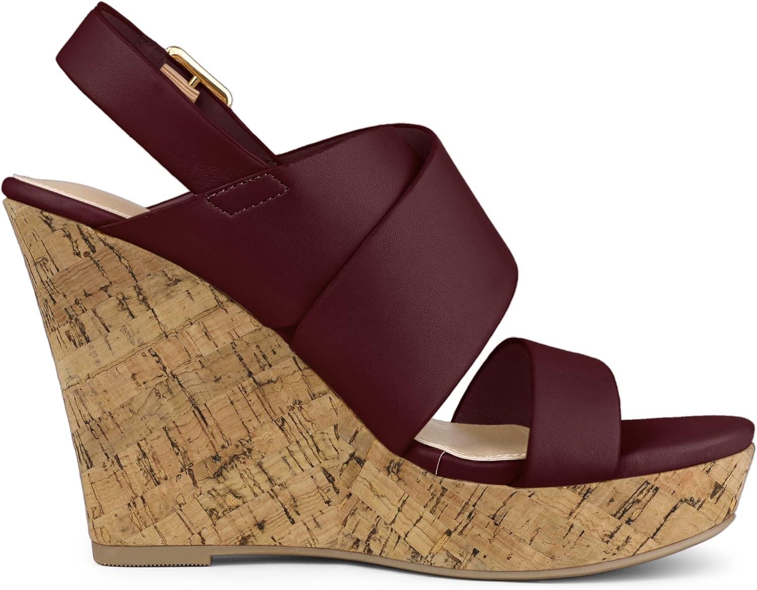 imageAllegra K Womens Wood Wedges Platform Wedge SandalsBurgundy