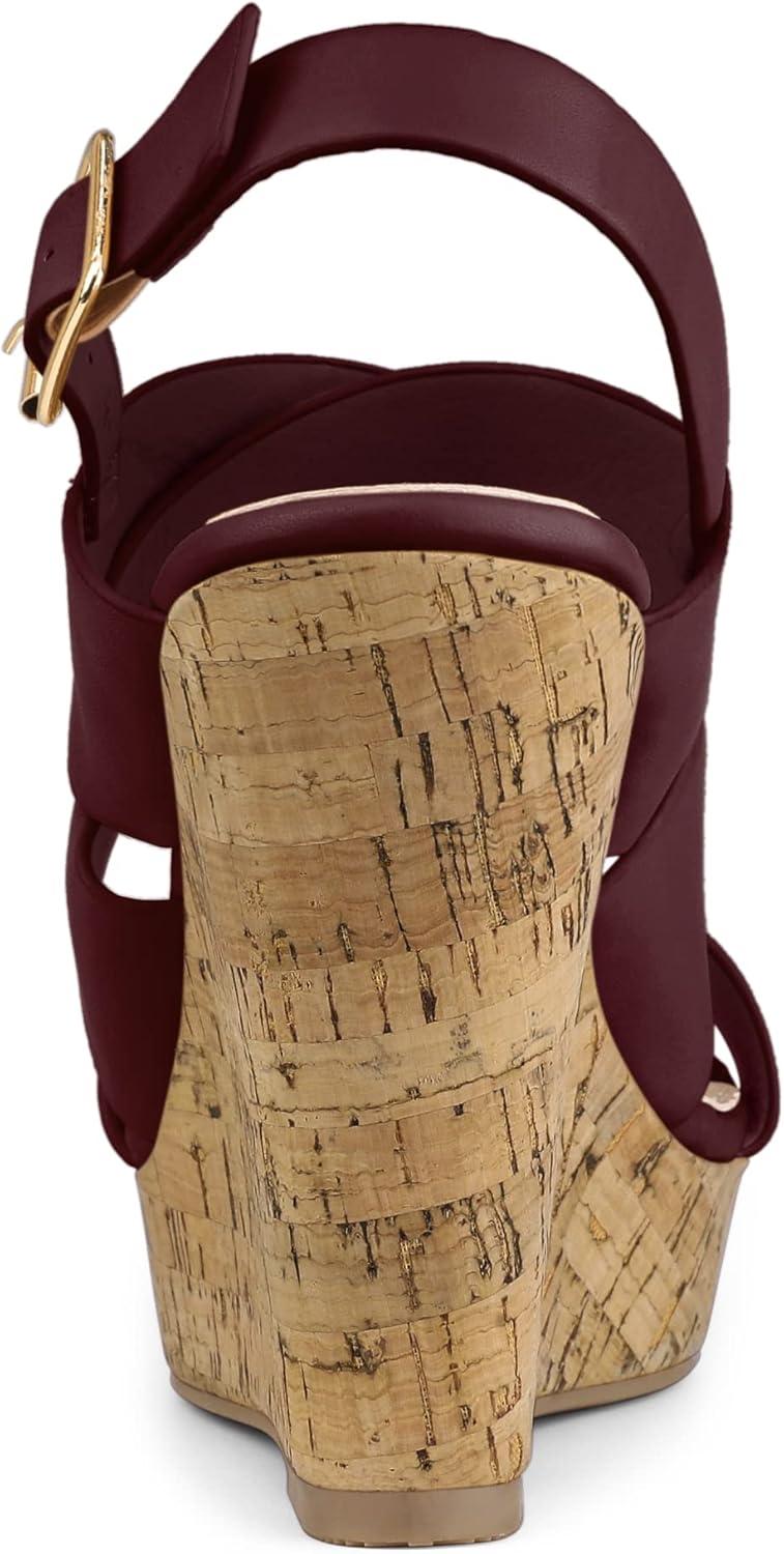 imageAllegra K Womens Wood Wedges Platform Wedge SandalsBurgundy