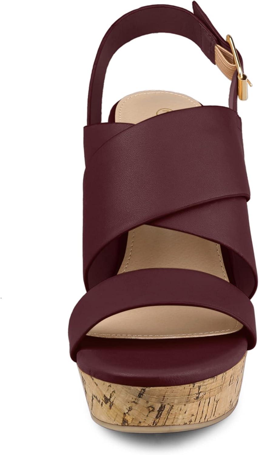 imageAllegra K Womens Wood Wedges Platform Wedge SandalsBurgundy
