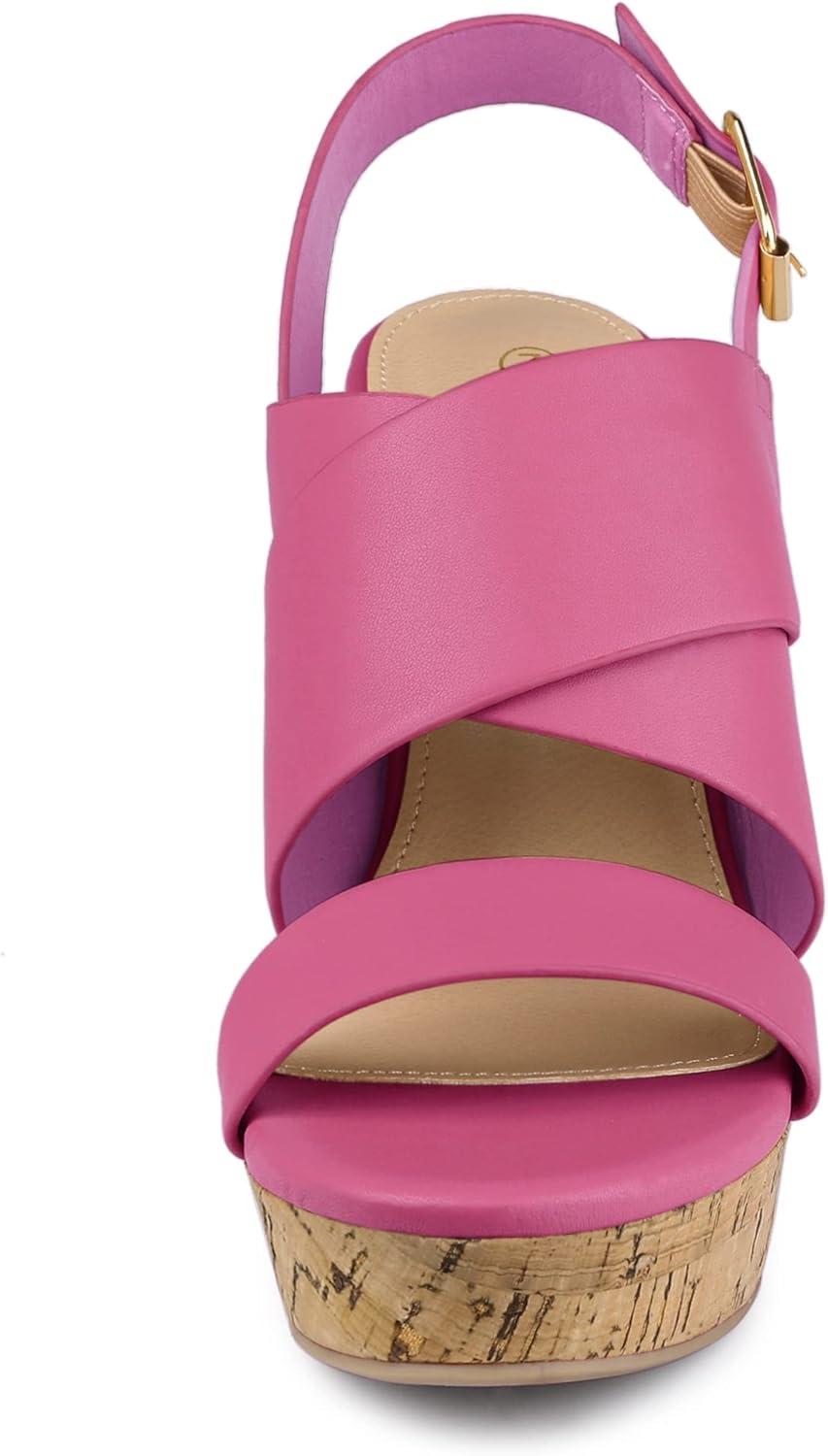 imageAllegra K Womens Wood Wedges Platform Wedge SandalsHot Pink