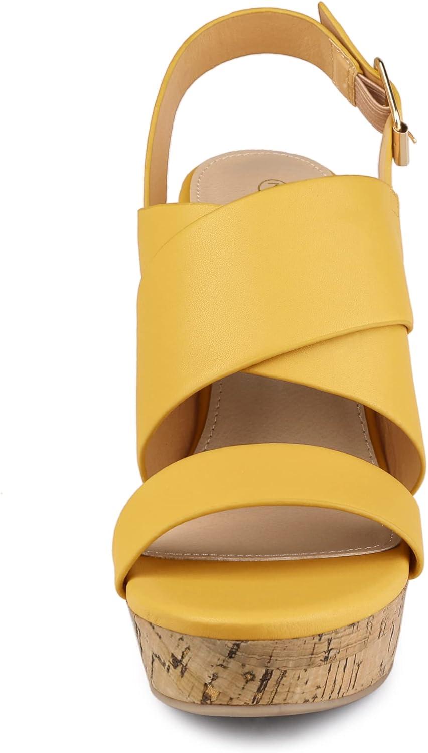 imageAllegra K Womens Wood Wedges Platform Wedge SandalsYellow