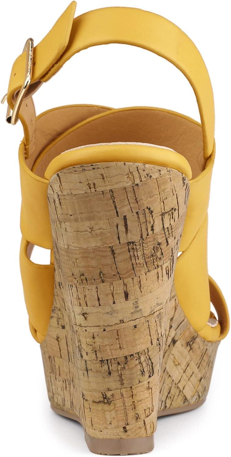 imageAllegra K Womens Wood Wedges Platform Wedge SandalsYellow
