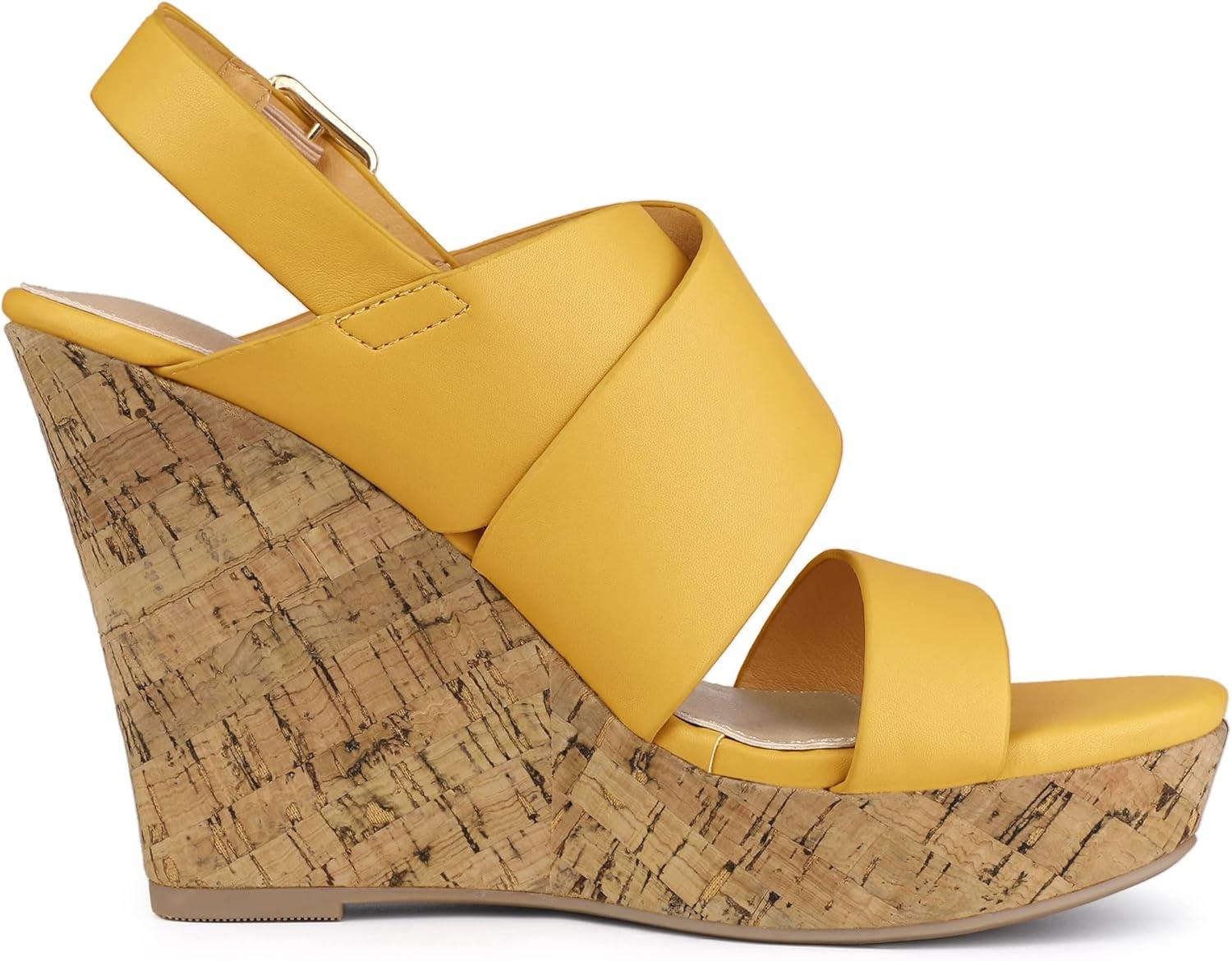 imageAllegra K Womens Wood Wedges Platform Wedge SandalsYellow