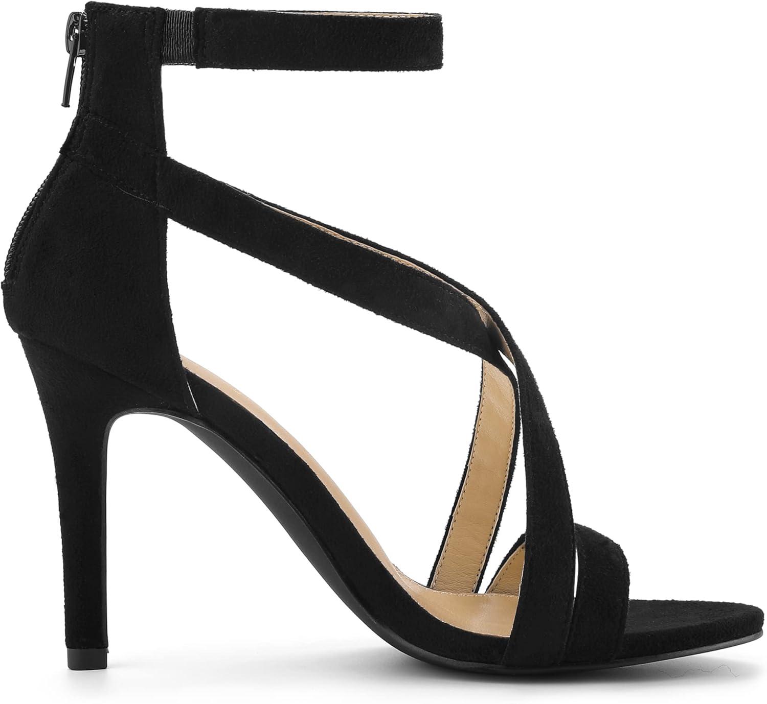 imageAllegra K Womens Zipper Ankle Strap Stiletto Heel SandalsBlack