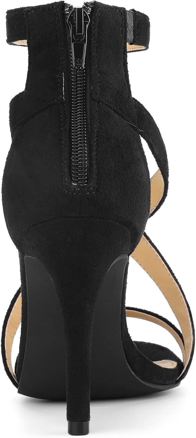 imageAllegra K Womens Zipper Ankle Strap Stiletto Heel SandalsBlack