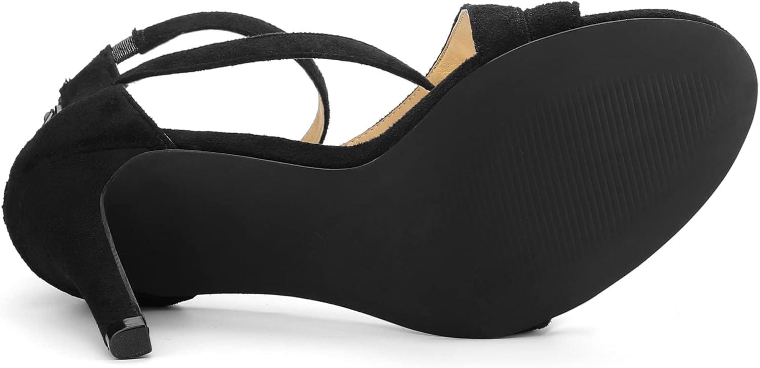 imageAllegra K Womens Zipper Ankle Strap Stiletto Heel SandalsBlack