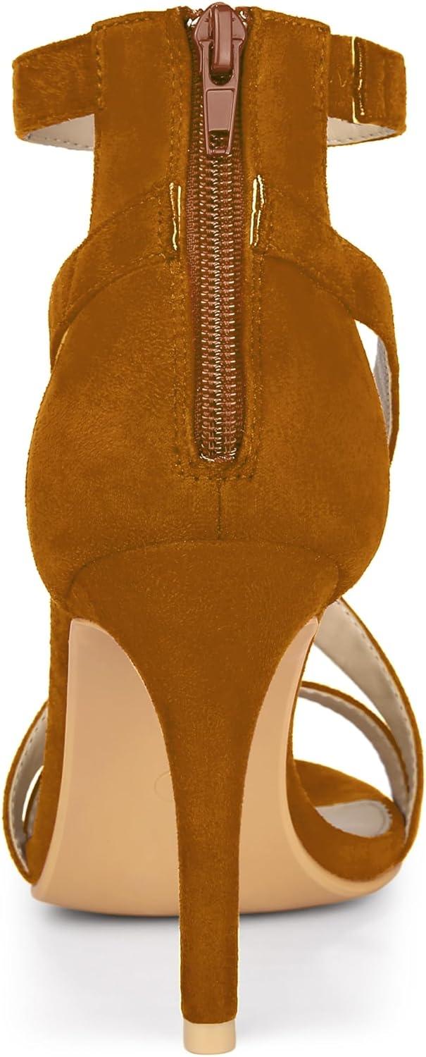 imageAllegra K Womens Zipper Ankle Strap Stiletto Heel SandalsBrown