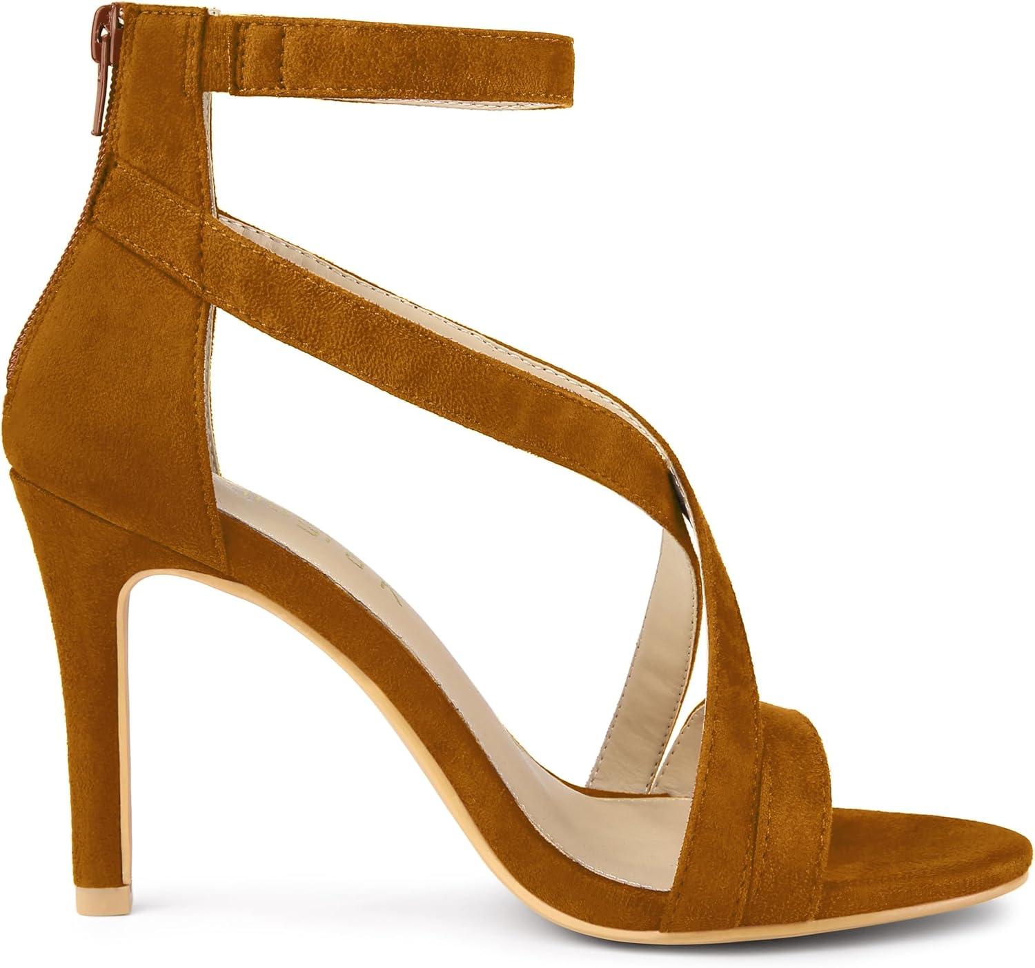 imageAllegra K Womens Zipper Ankle Strap Stiletto Heel SandalsBrown