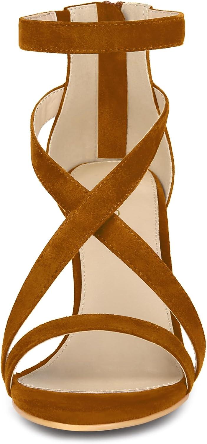 imageAllegra K Womens Zipper Ankle Strap Stiletto Heel SandalsBrown