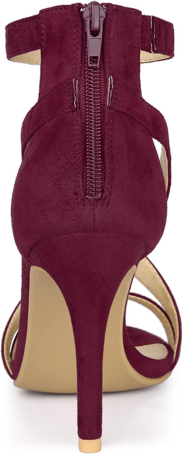 imageAllegra K Womens Zipper Ankle Strap Stiletto Heel SandalsBurgundy