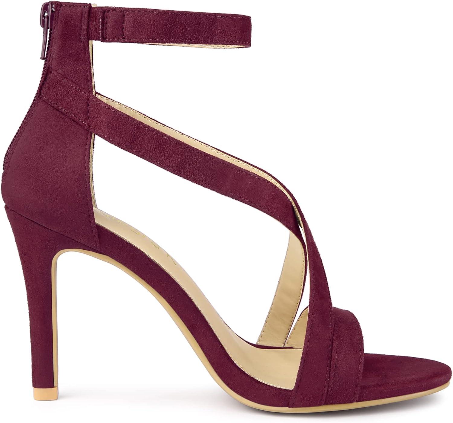 imageAllegra K Womens Zipper Ankle Strap Stiletto Heel SandalsBurgundy