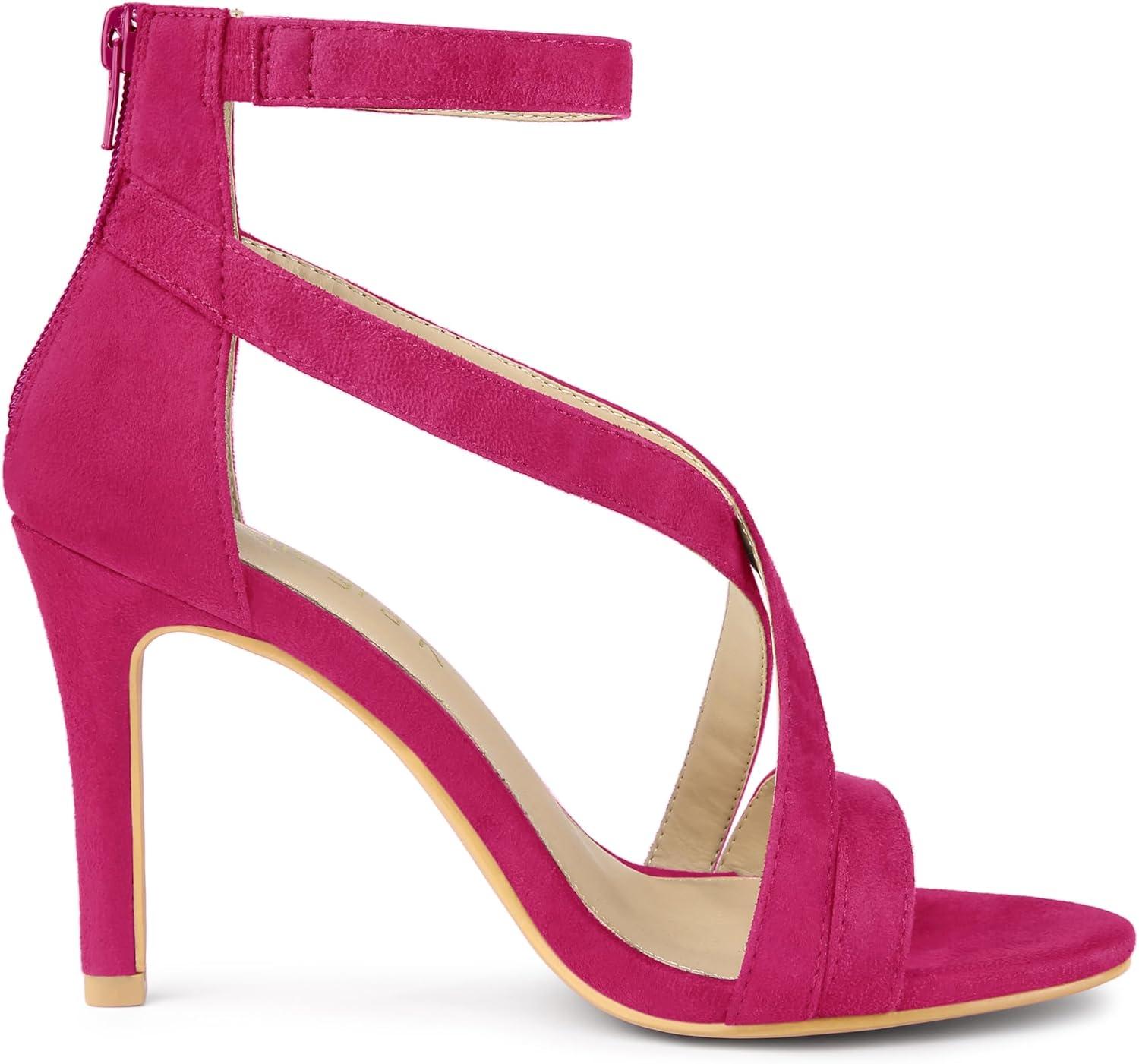 imageAllegra K Womens Zipper Ankle Strap Stiletto Heel SandalsHot Pink